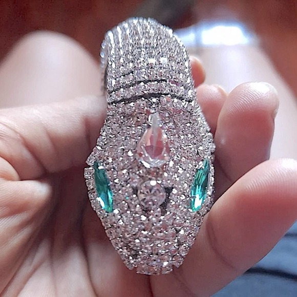 Silver Snake Crystal Choker Rhinestone Necklace - Picture 4 of 9